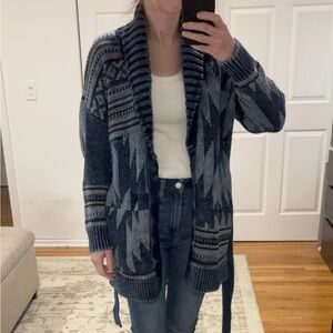 Lucky Brand Blue Aztec Print Knit Wrap Cardigan Size Small